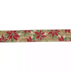 Christmas Tree Decorations>Kirklands Home Red and Green Poinsettia 16 yard Christmas Ribbon