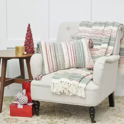 Christmas Pillows>Kirklands Home Red and Green Striped Christmas Lumbar Pillow