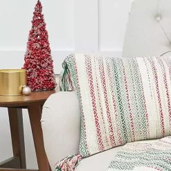Christmas Pillows>Kirklands Home Red and Green Striped Christmas Lumbar Pillow