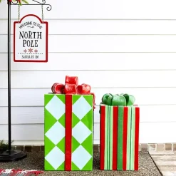 Christmas Decorations>Kirklands Home Red and Green Striped Christmas Present Statue