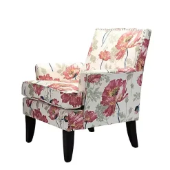 Kirklands Home Red and Ivory Floral Upholstered Accent Chair Outlet