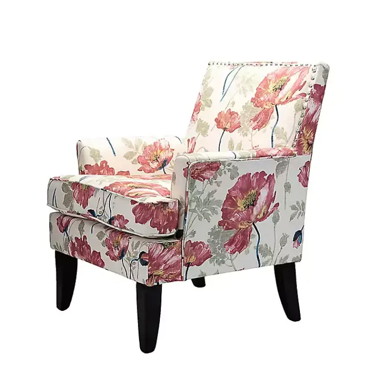 Kirklands Home Red and Ivory Floral Upholstered Accent Chair Outlet