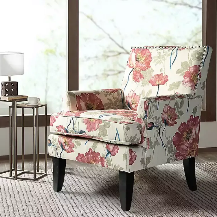 Kirklands Home Red and Ivory Floral Upholstered Accent Chair Outlet