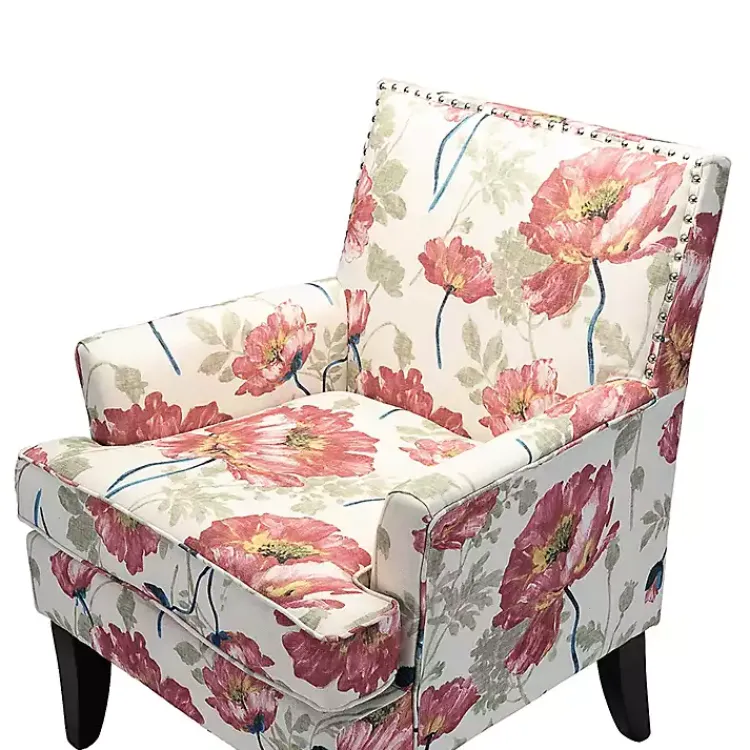 Kirklands Home Red and Ivory Floral Upholstered Accent Chair Outlet