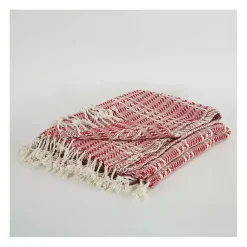 Blankets & Throws>Kirklands Home Red and Ivory Striped Cotton Throw