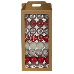 Christmas Ornaments>Kirklands Home Red and Silver Shatterproof Ornaments, Set of 64