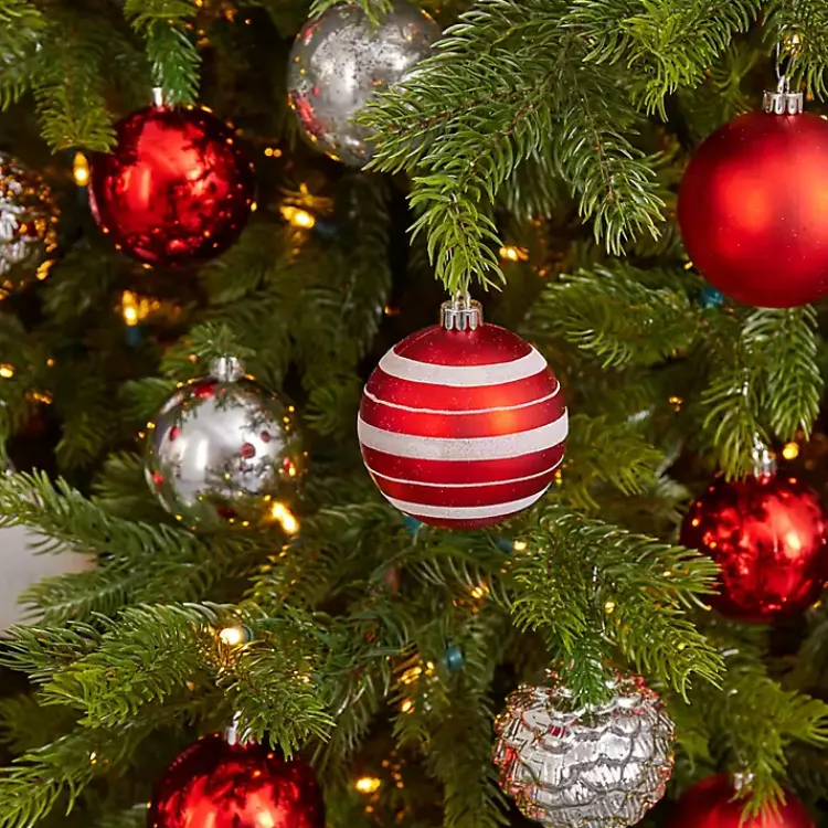 Christmas Ornaments>Kirklands Home Red and Silver Shatterproof Ornaments, Set of 64
