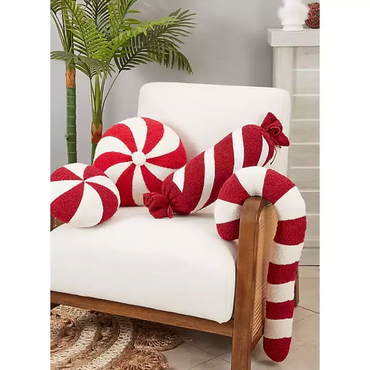 Christmas Pillows>Kirklands Home Red and White Candy Roll Pillow