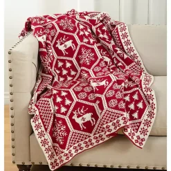Christmas Decorations>Kirklands Home Red and White Geometric Christmas Throw Blanket