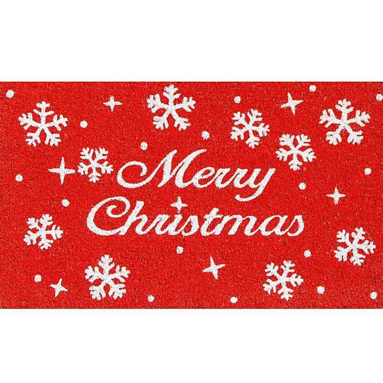 Outdoor Christmas Decorations>Kirklands Home Red and White Merry Christmas Snowflake Doormat