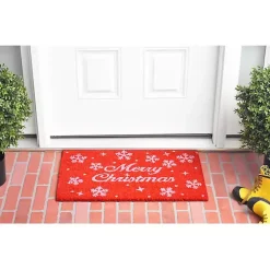 Outdoor Christmas Decorations>Kirklands Home Red and White Merry Christmas Snowflake Doormat
