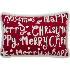 Christmas Pillows>Kirklands Home Red and White Merry Happy Christmas Lumbar Pillow