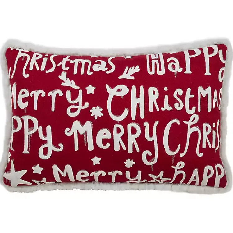 Christmas Pillows>Kirklands Home Red and White Merry Happy Christmas Lumbar Pillow