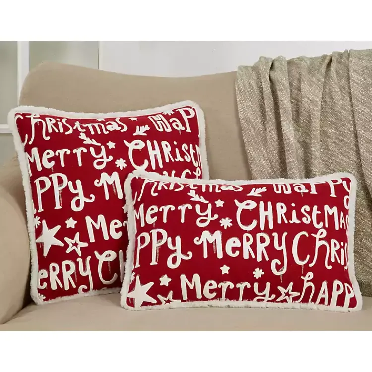 Christmas Pillows>Kirklands Home Red and White Merry Happy Christmas Lumbar Pillow
