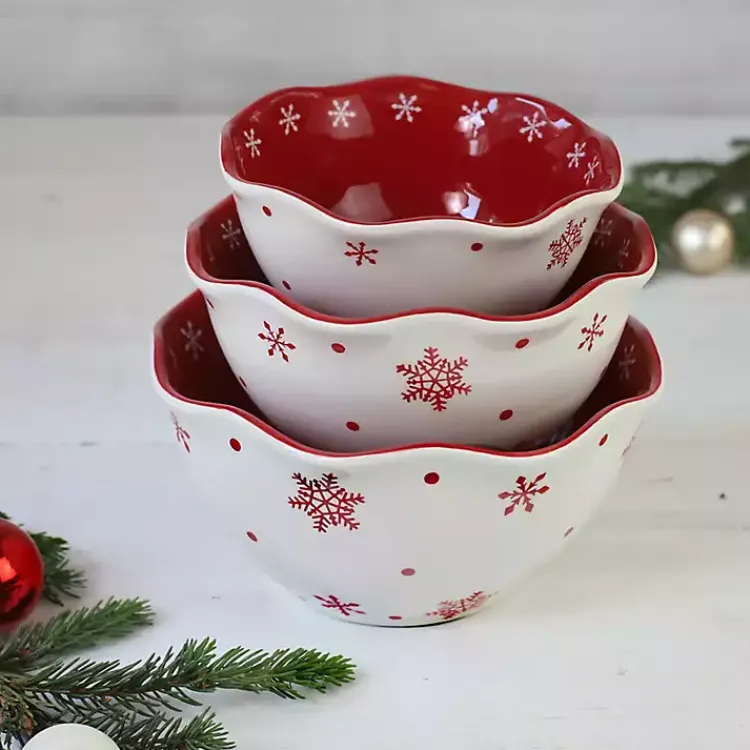 Kirklands Home Red and White Nesting Christmas Bowls, Set of 3 Best
