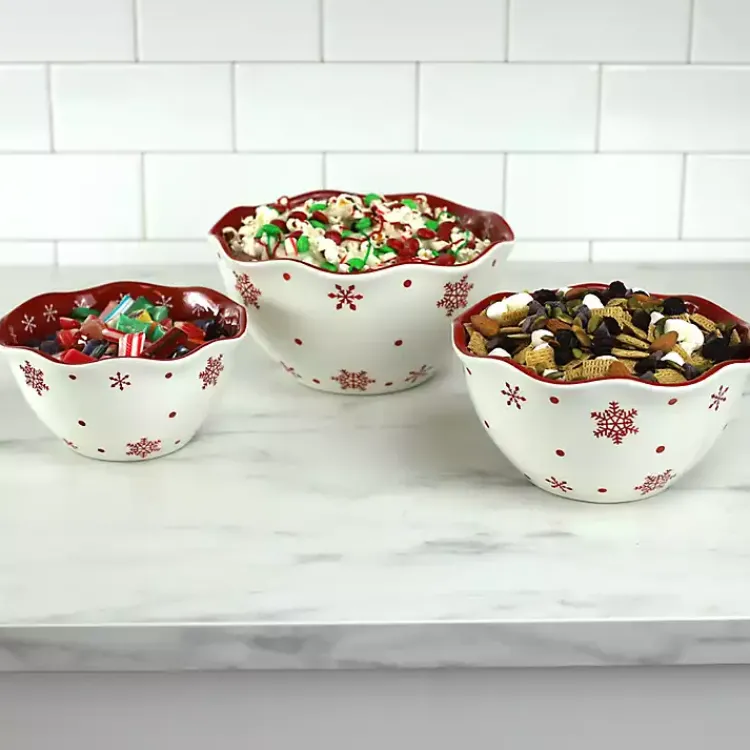 Kirklands Home Red and White Nesting Christmas Bowls, Set of 3 Best