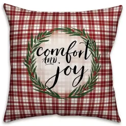 Christmas Pillows>Kirklands Home Red and White Plaid Comfort and Joy Pillow
