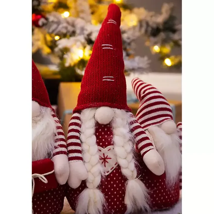 Christmas Decorations>Kirklands Home Red and White Plush Gnome Decoration
