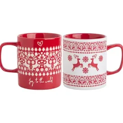 Christmas Dining & Entertaining>Kirklands Home Red and White Reindeer Sweater Mugs, Set of 2