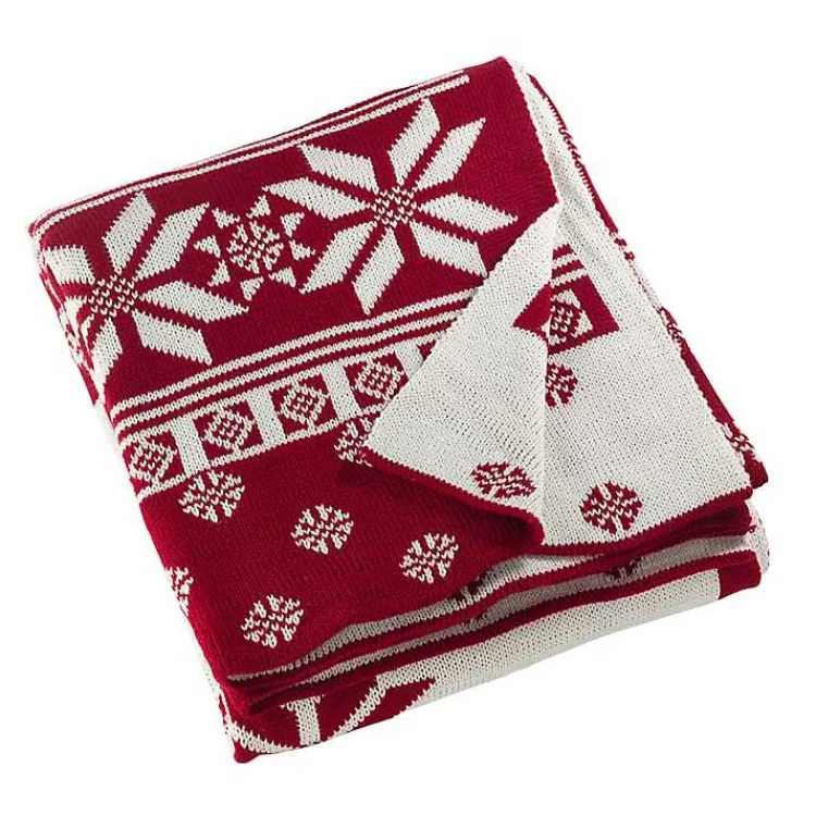 Christmas Decorations>Kirklands Home Red and White Snowflake Christmas Throw Blanket