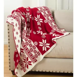 Christmas Decorations>Kirklands Home Red and White Snowflake Christmas Throw Blanket