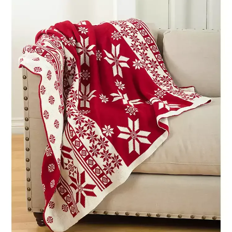 Christmas Decorations>Kirklands Home Red and White Snowflake Christmas Throw Blanket