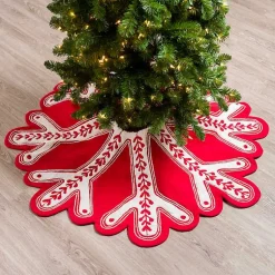 Christmas Tree Skirts & Collars>Kirklands Home Red and White Snowflake Shaped Tree Skirt