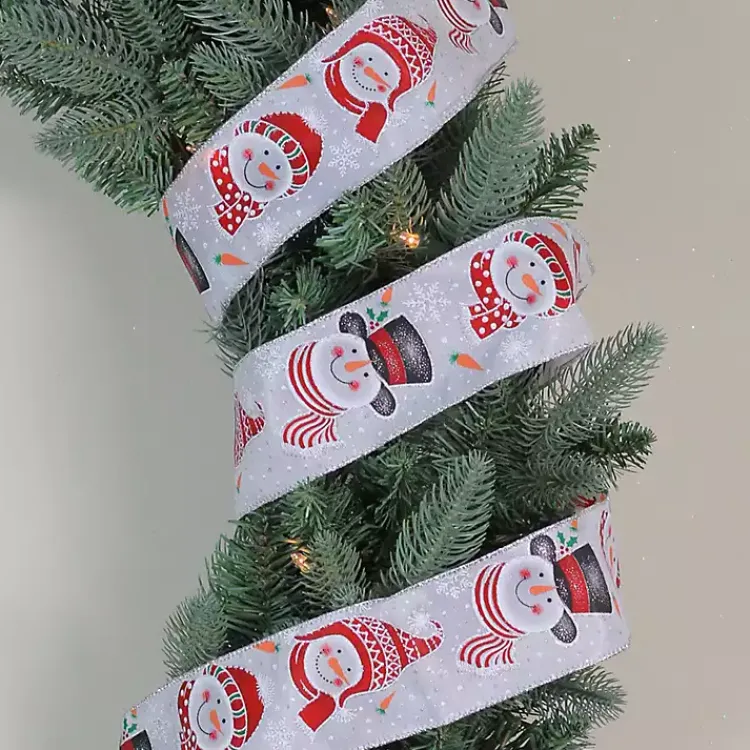Christmas Tree Decorations>Kirklands Home Red and White Snowman 16 yard Christmas Ribbon