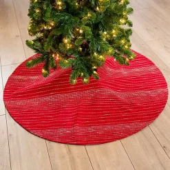 Christmas Tree Skirts & Collars>Kirklands Home Red and White Stitching Christmas Tree Skirt