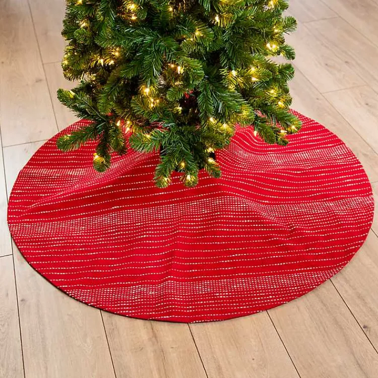 Christmas Tree Skirts & Collars>Kirklands Home Red and White Stitching Christmas Tree Skirt