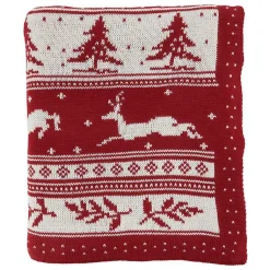 Christmas Decorations>Kirklands Home Red and White Stripe Reindeer Christmas Knit Throw