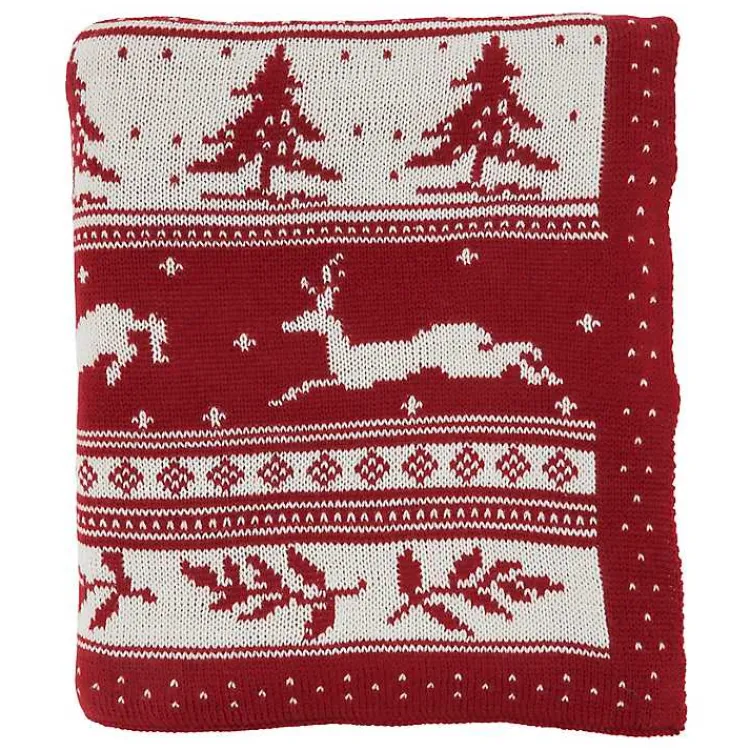 Christmas Decorations>Kirklands Home Red and White Stripe Reindeer Christmas Knit Throw