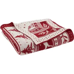 Christmas Decorations>Kirklands Home Red and White Stripe Reindeer Christmas Knit Throw