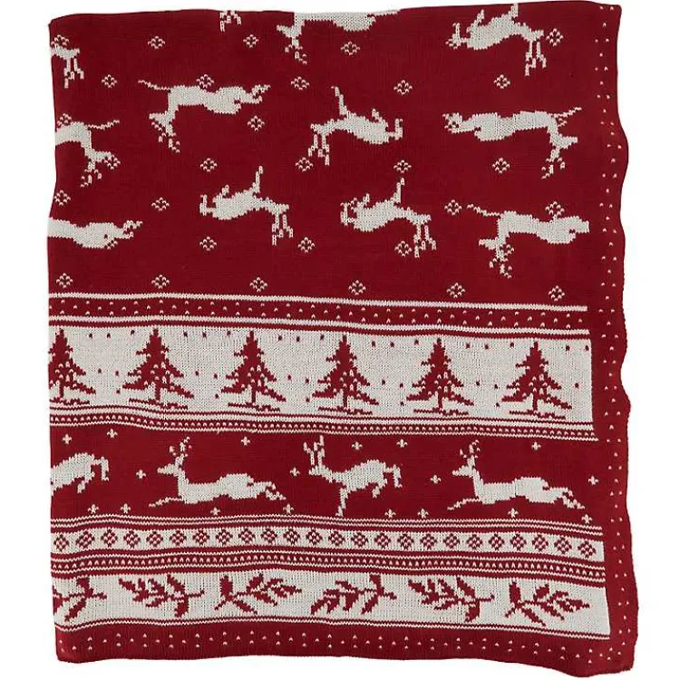 Christmas Decorations>Kirklands Home Red and White Stripe Reindeer Christmas Knit Throw