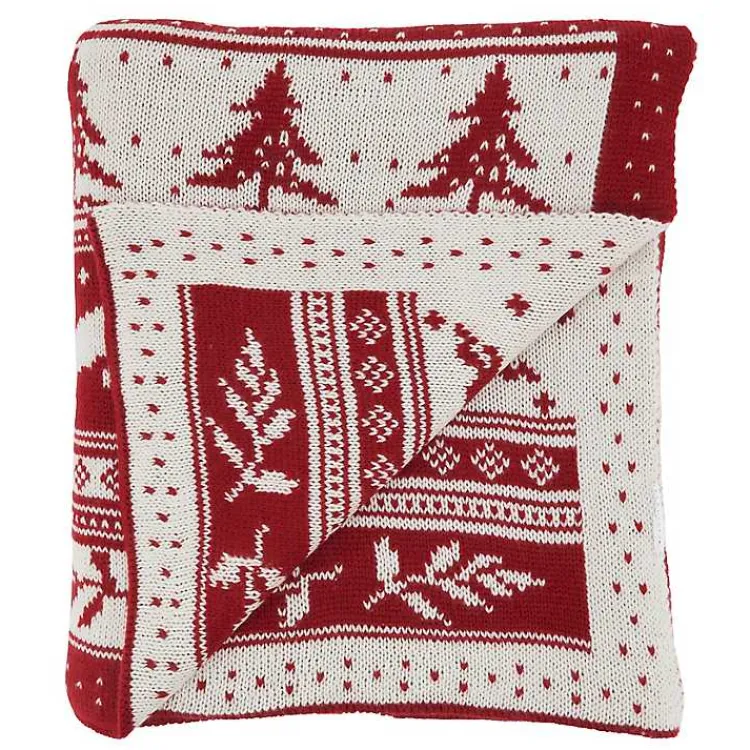 Christmas Decorations>Kirklands Home Red and White Stripe Reindeer Christmas Knit Throw