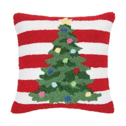 Christmas Pillows>Kirklands Home Red and White Striped Christmas Tree Pillow
