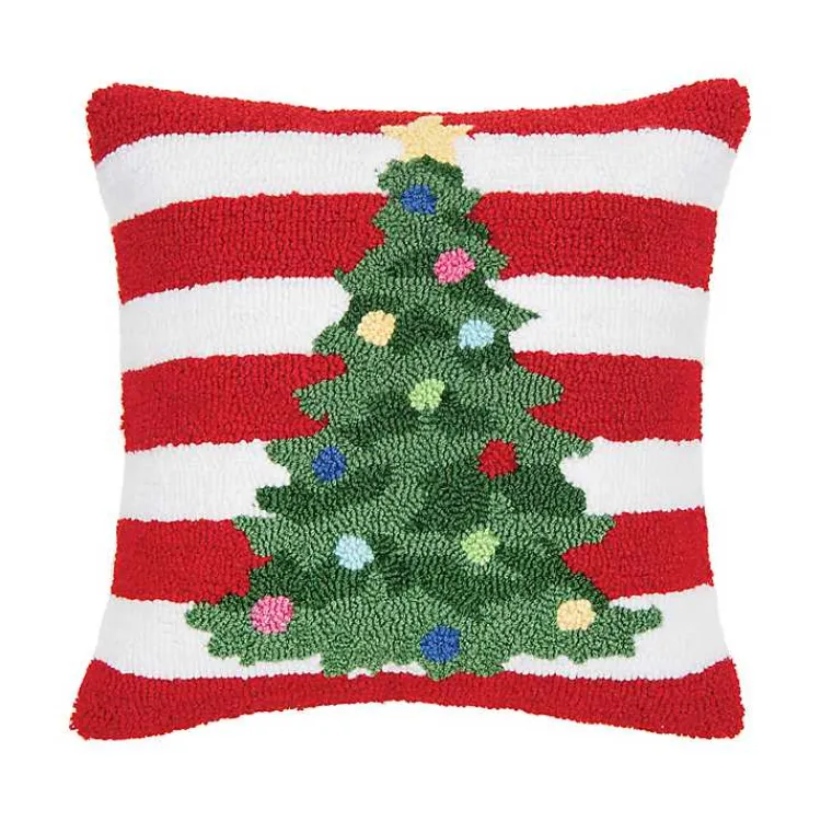 Christmas Pillows>Kirklands Home Red and White Striped Christmas Tree Pillow