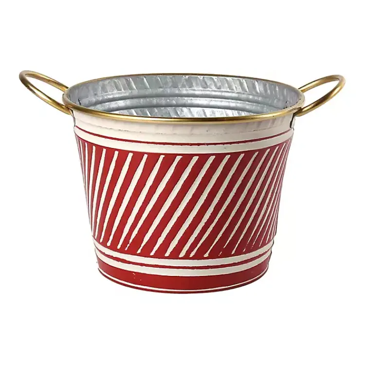 Christmas Decorations>Kirklands Home Red and White Striped Christmas Tin Container