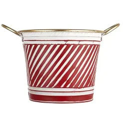 Christmas Decorations>Kirklands Home Red and White Striped Christmas Tin Container