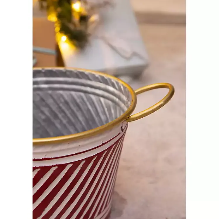 Christmas Decorations>Kirklands Home Red and White Striped Christmas Tin Container