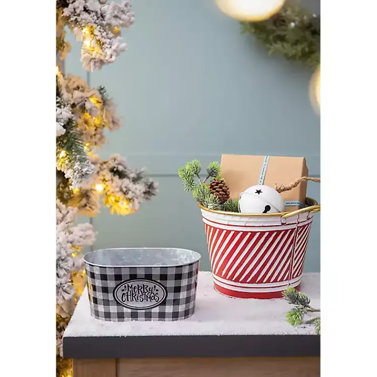 Christmas Decorations>Kirklands Home Red and White Striped Christmas Tin Container