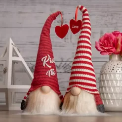 Valentines Day Decorations>Kirklands Home Red and White Striped LED Valentine Gnome