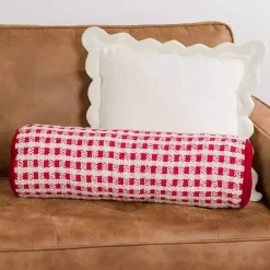 Pillows>Kirklands Home Red and White Windowpane Bolster Pillow