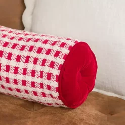 Pillows>Kirklands Home Red and White Windowpane Bolster Pillow