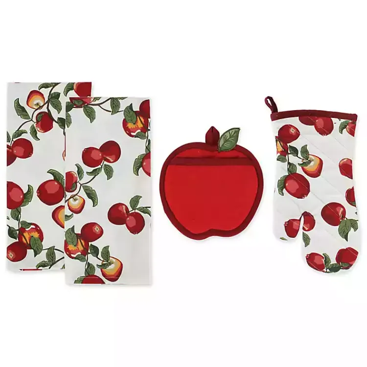 Kirklands Home Red Apples 4-pc. Kitchen Towel and Pot Holder Set New