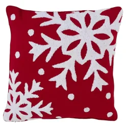 Pillows>Kirklands Home Red Back White Snowy Snowflake Christmas Pillow