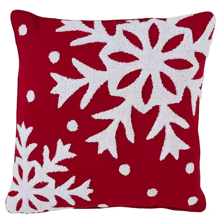 Pillows>Kirklands Home Red Back White Snowy Snowflake Christmas Pillow