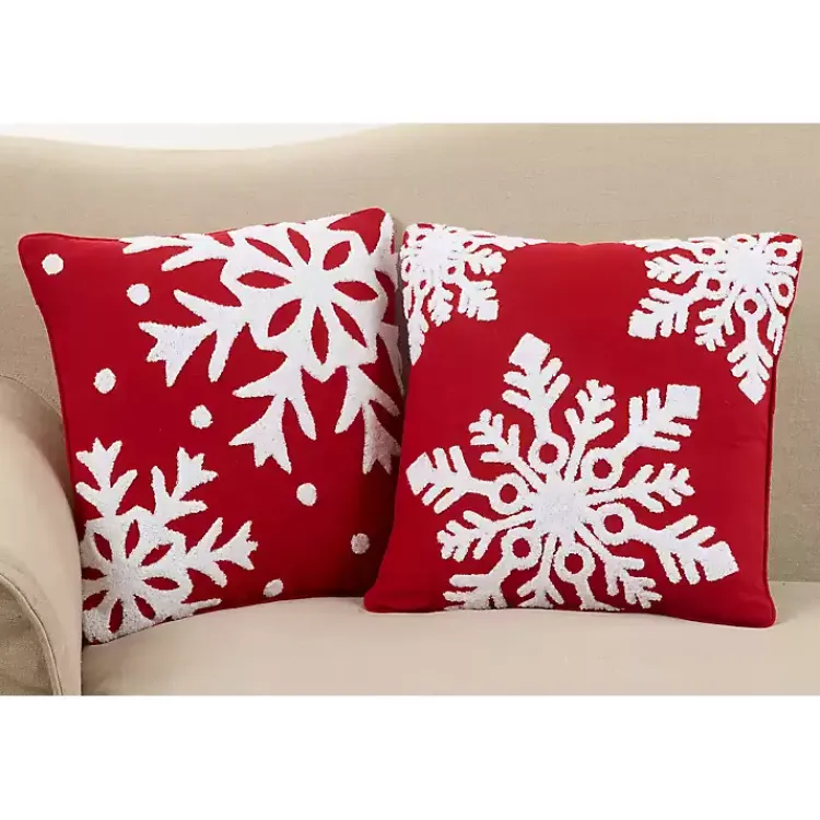 Pillows>Kirklands Home Red Background White Snowflakes Christmas Pillow