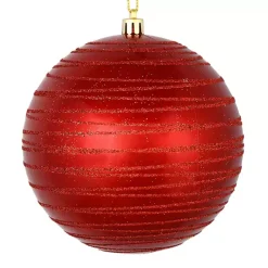 Christmas Ornaments>Kirklands Home Ball Ornaments with Glitter Lines, Set of 4 Red