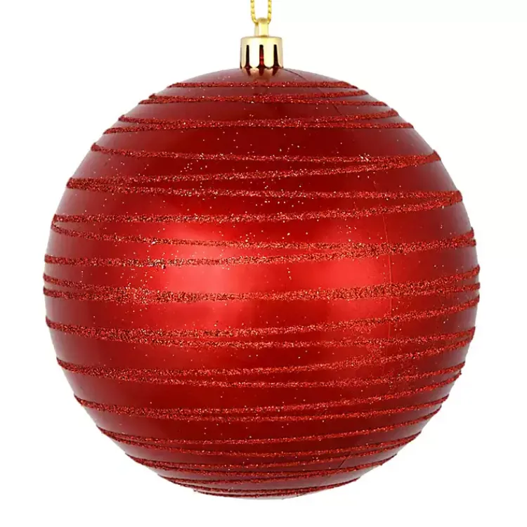 Christmas Ornaments>Kirklands Home Ball Ornaments with Glitter Lines, Set of 4 Red